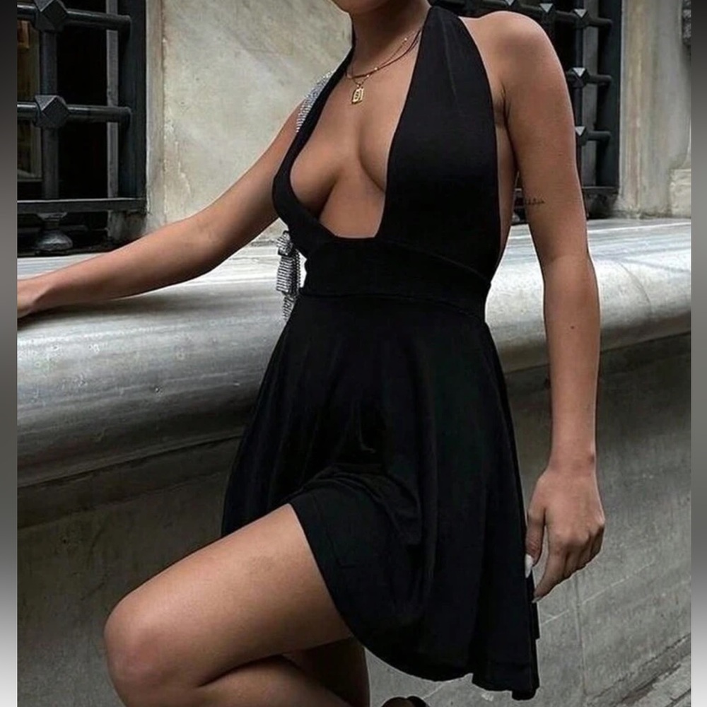 Elegant Black Halter Dress